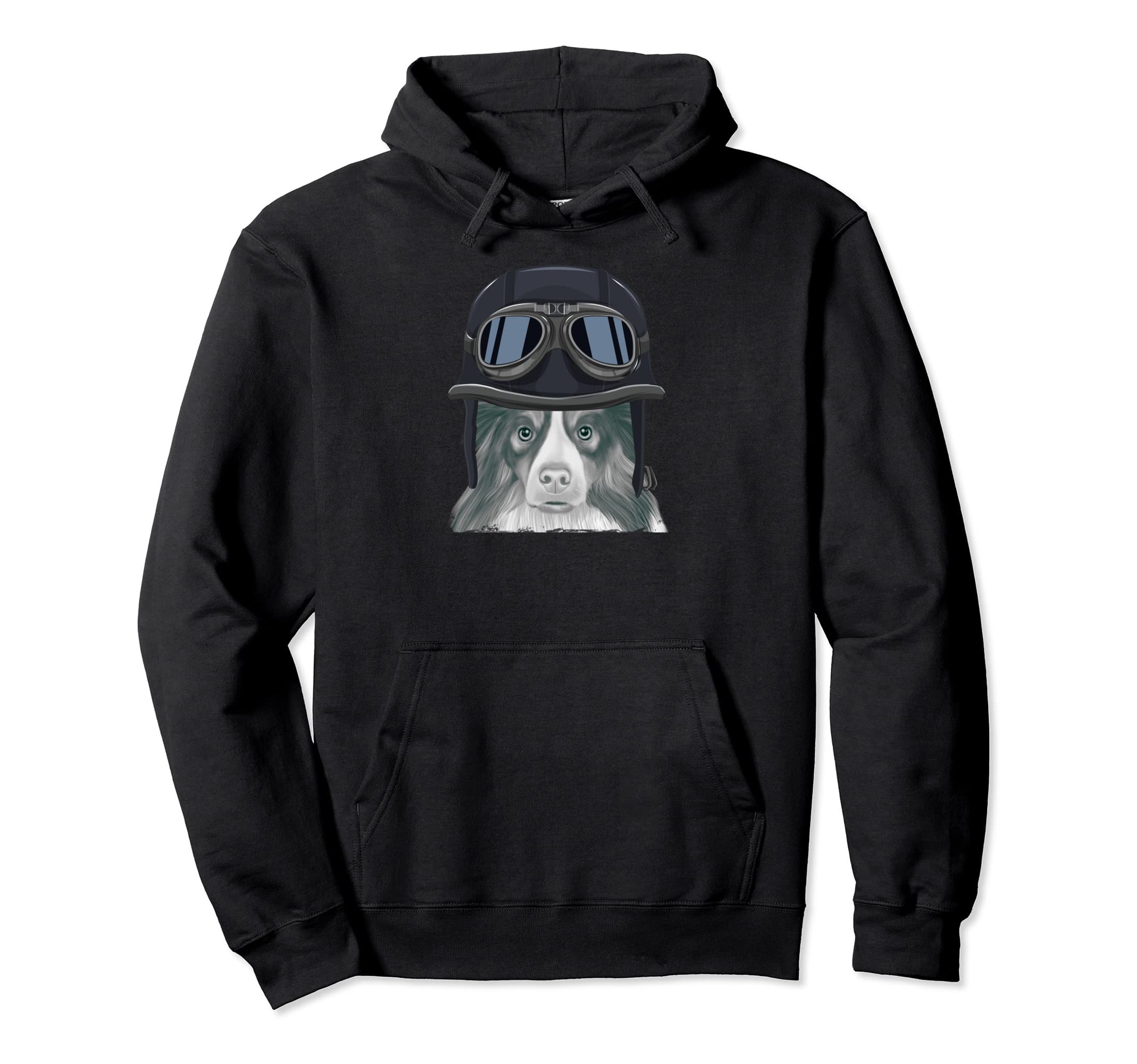 Collie Wearing Motorcycle Helmet Hoodie - Novelty Apparel Men Women - T-Shirt, Sweatshirt, Hoodie