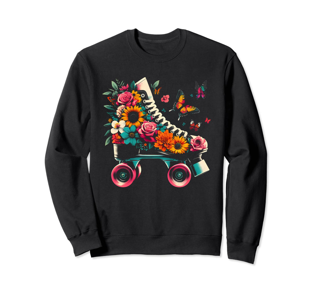 Floral Roller Skating Flowers Sweatshirt - Minimalist Print Men Women - T-Shirt, Sweatshirt, Hoodie