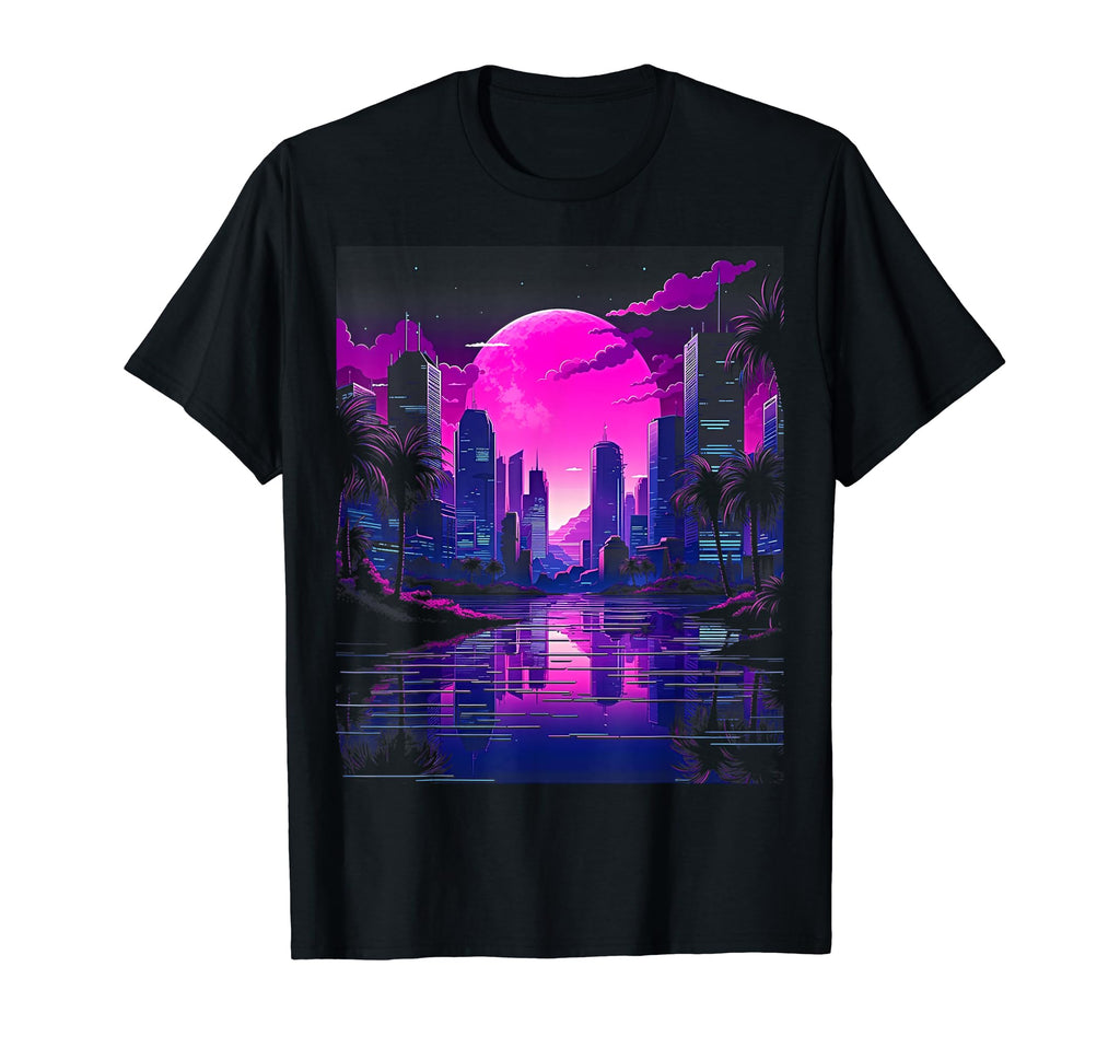 Vaporwave Cityscape 80S Synthwave 5 T-Shirt - Graphic Print Unisex - T-Shirt, Sweatshirt, Hoodie