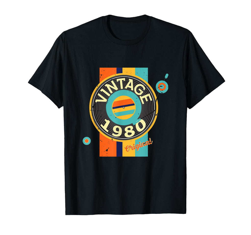 Vinyl 1980 Birthday Record Player T-Shirt - Trendy Graphic Unisex - T-Shirt, Sweatshirt, Hoodie