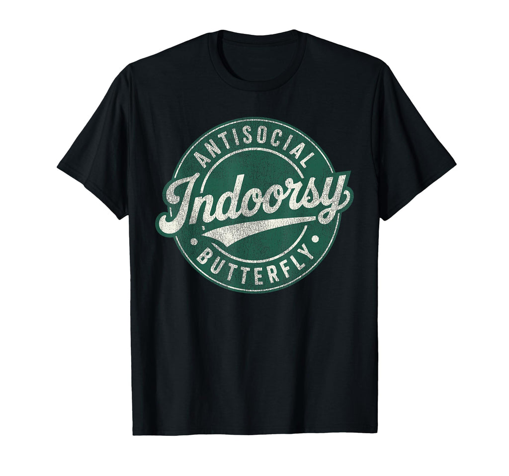 Indoorsy Antisocial Butterfly Badge T-Shirt - Aesthetic Graphic Unisex - T-Shirt, Sweatshirt, Hoodie