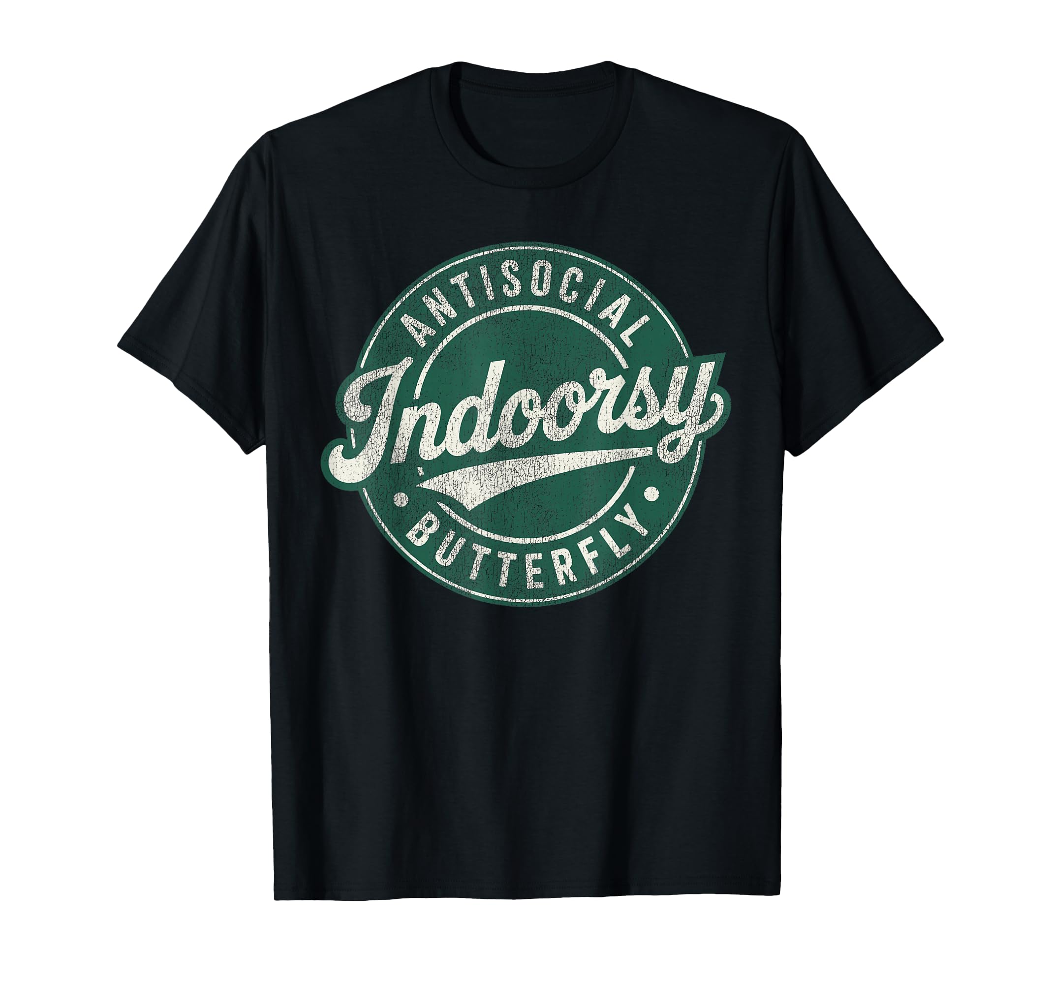 Indoorsy Antisocial Butterfly Badge T-Shirt - Aesthetic Graphic Unisex - T-Shirt, Sweatshirt, Hoodie