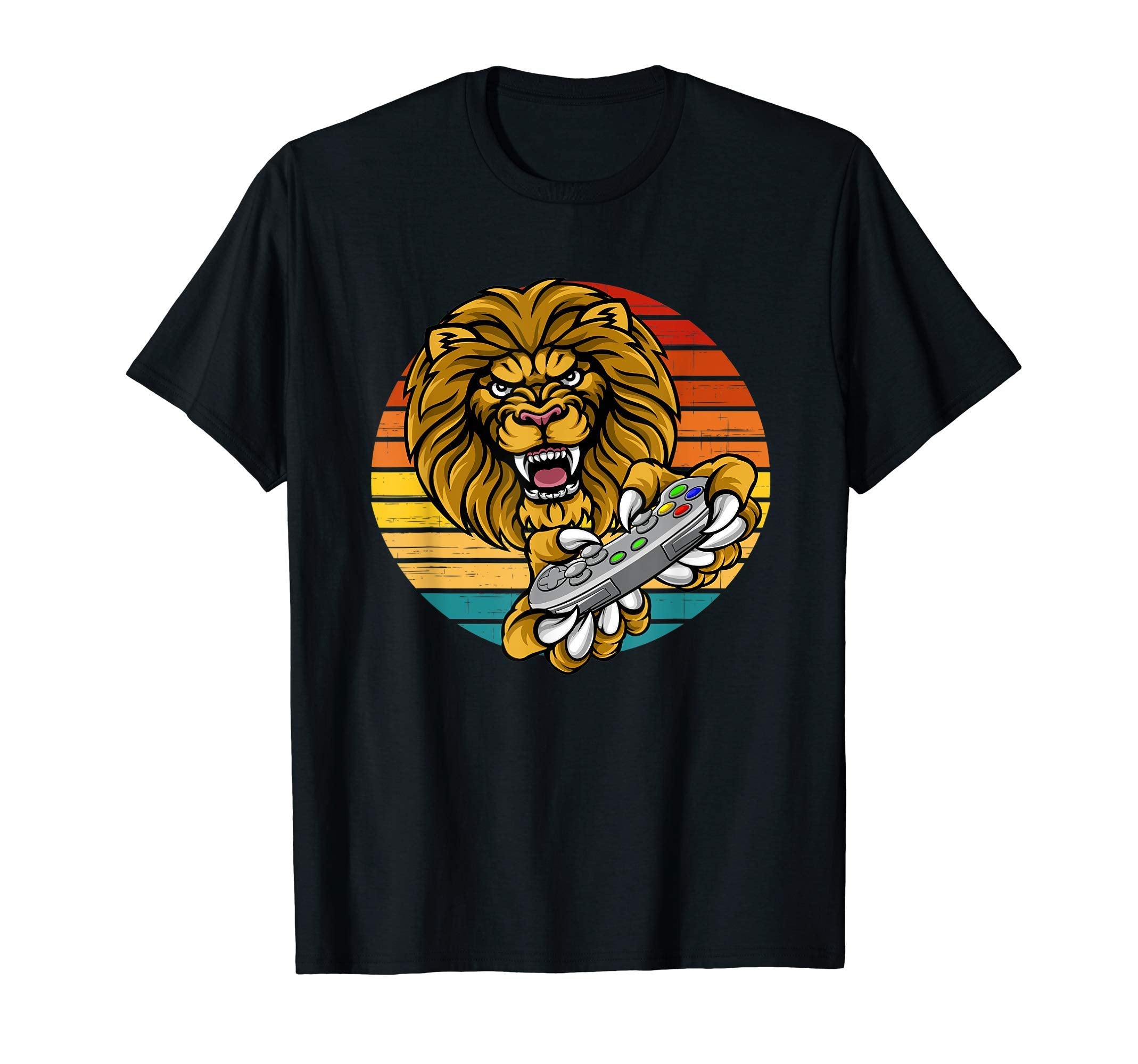 Video Game Lion Gamer Gaming Sunset T-Shirt - Fun Novelty Design Unisex - T-Shirt, Sweatshirt, Hoodie