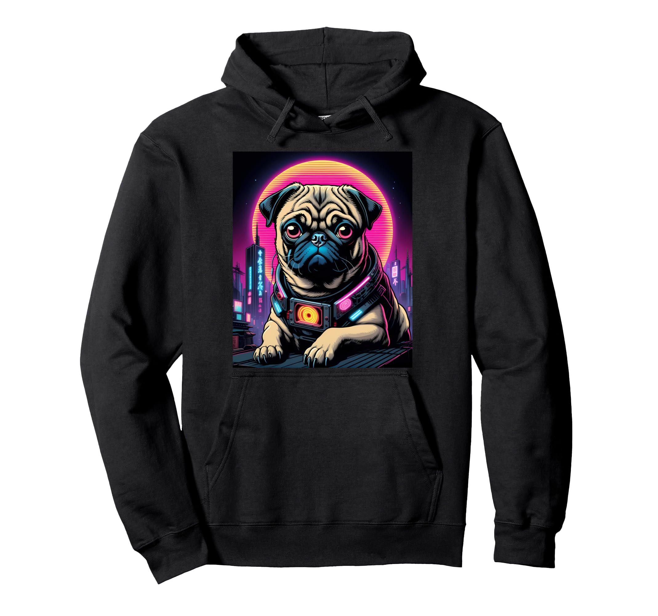 Japanese Vaporwave Pug 80S Synthwave Hoodie - Minimalist Print Unisex - T-Shirt, Sweatshirt, Hoodie