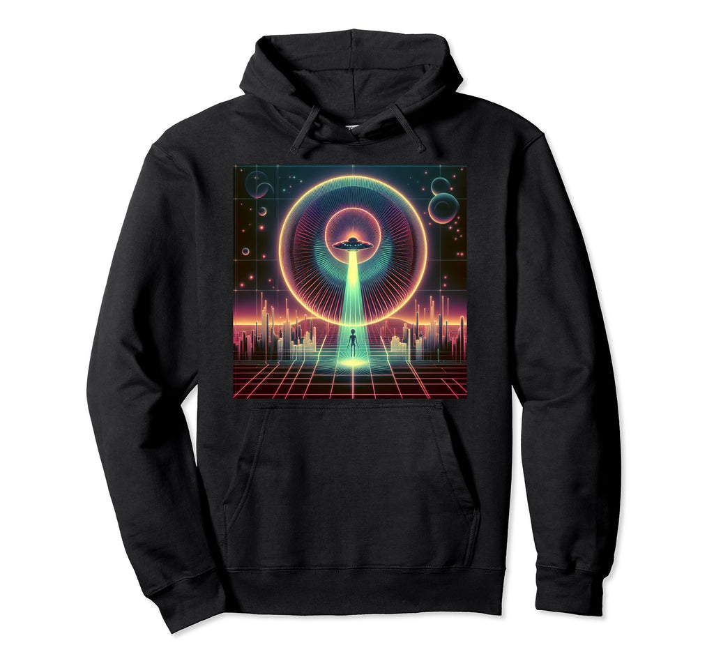 Synthwave Vaporwave Spaceship 80S Hoodie - Fun Novelty Design for Adults - T-Shirt, Sweatshirt, Hoodie