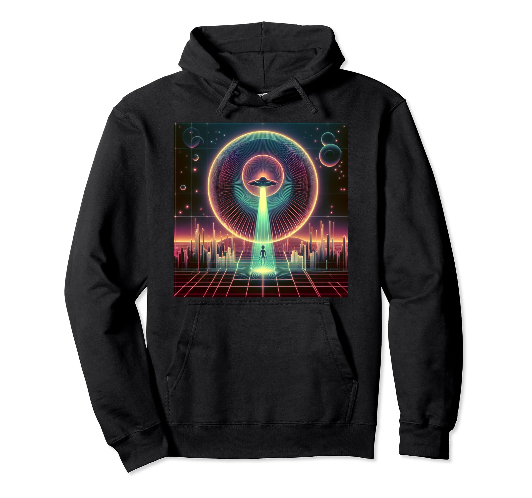 Synthwave Vaporwave Spaceship 80S Hoodie - Fun Novelty Design for Adults - T-Shirt, Sweatshirt, Hoodie