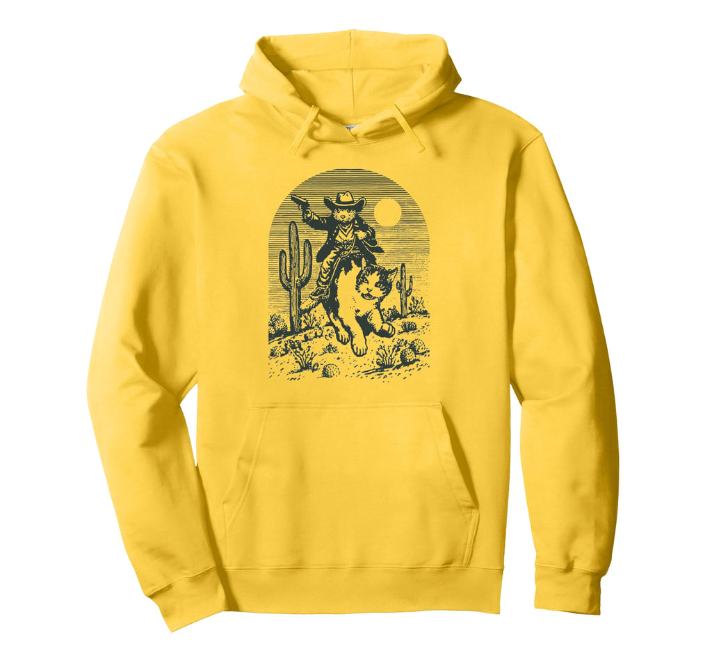 Cowboy Mouse Riding Cat Western Rodeo Hoodie - Custom Art Print for Adults - T-Shirt, Sweatshirt, Hoodie
