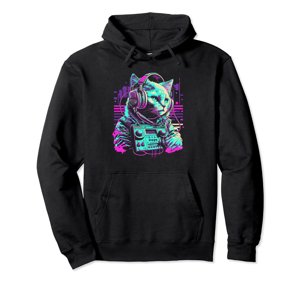 House Dj Cat 80S 90S Kitten Sunset Hoodie - Custom Art Print Unisex - T-Shirt, Sweatshirt, Hoodie