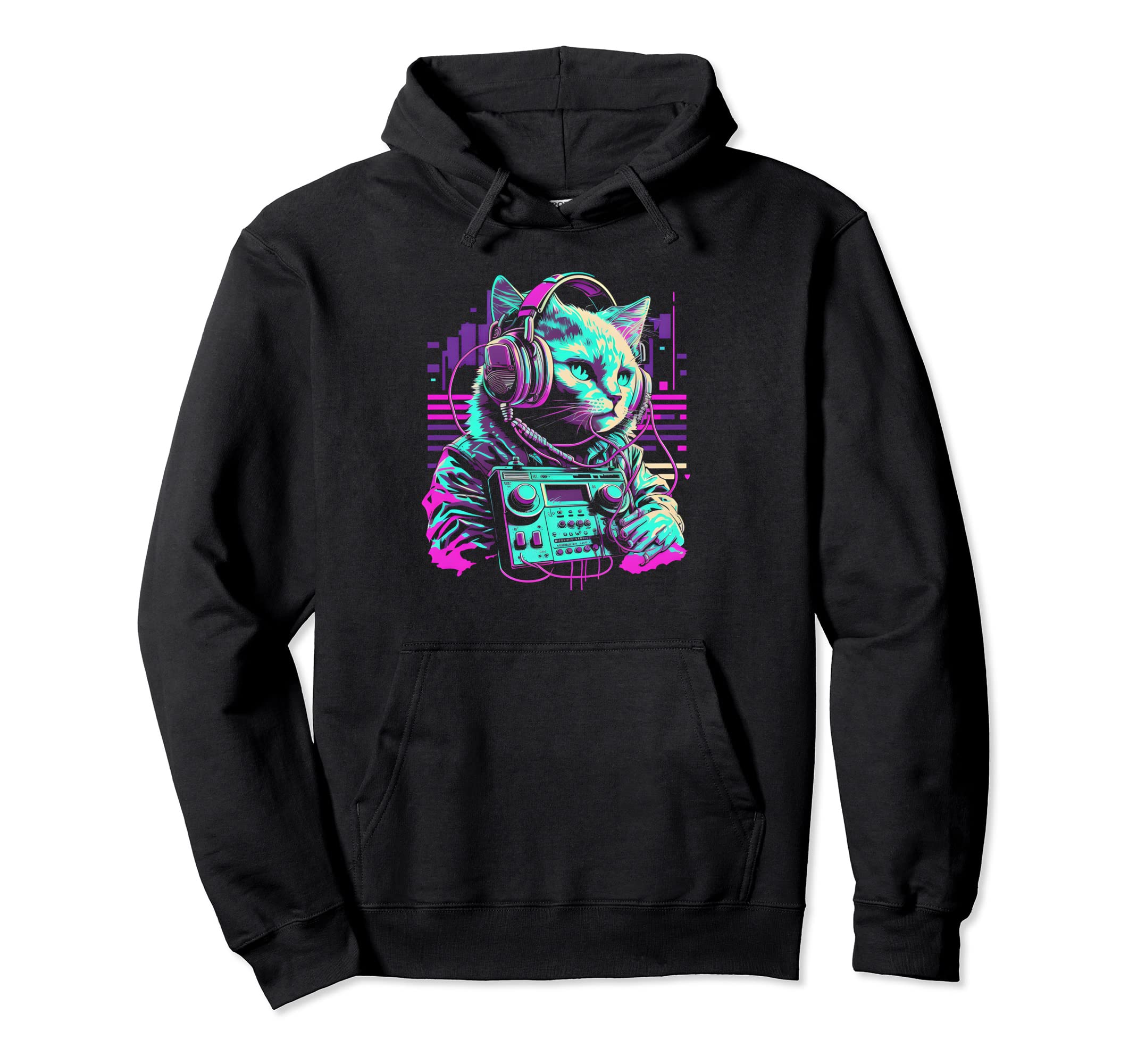 House Dj Cat 80S 90S Kitten Sunset Hoodie - Custom Art Print Unisex - T-Shirt, Sweatshirt, Hoodie