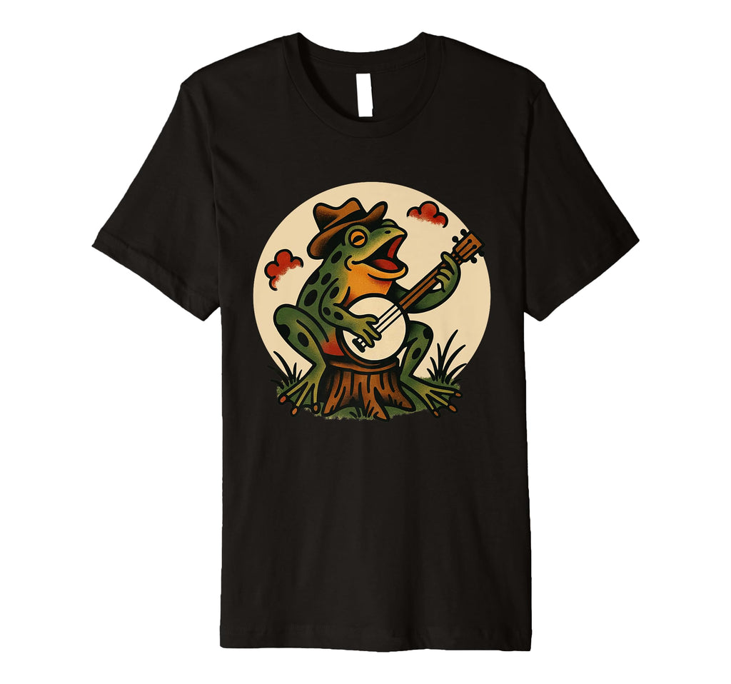 Frog Banjo Tattoo Flash American T-Shirt - Fun Novelty Design Unisex - T-Shirt, Sweatshirt, Hoodie