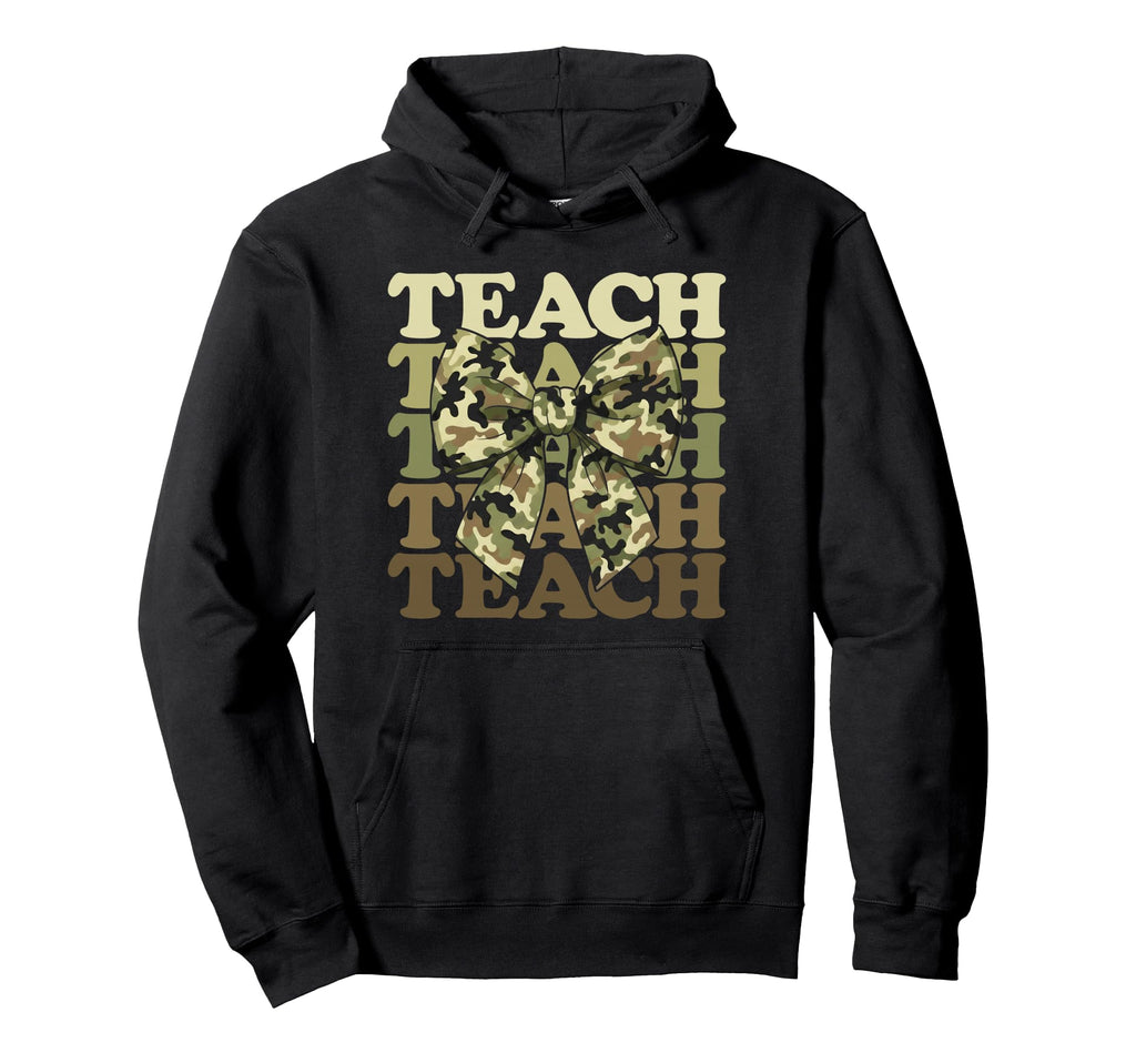 Camo Teach Coquette Bow Groovy Hoodie - Novelty Apparel for Adults - T-Shirt, Sweatshirt, Hoodie