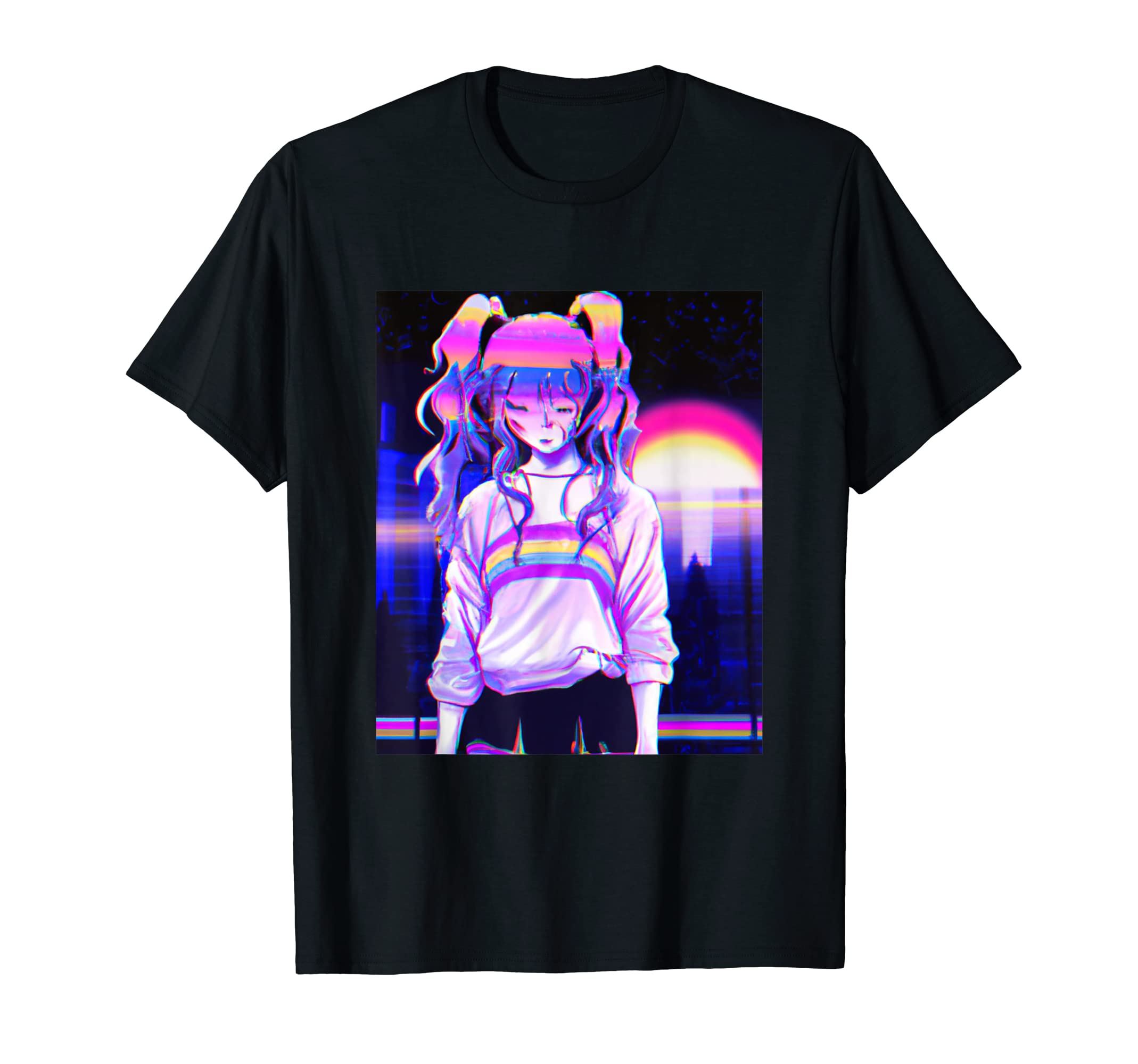 Pastel Aesthetic Anime Synthwave Sad T-Shirt - Graphic Print for Adults - T-Shirt, Sweatshirt, Hoodie
