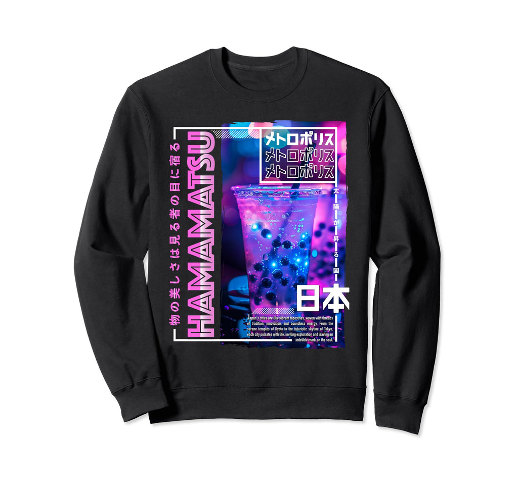 Hamamatsu City 80S Synthwave Boba Tea Sweatshirt - Minimalist Print Unisex - T-Shirt, Sweatshirt, Hoodie