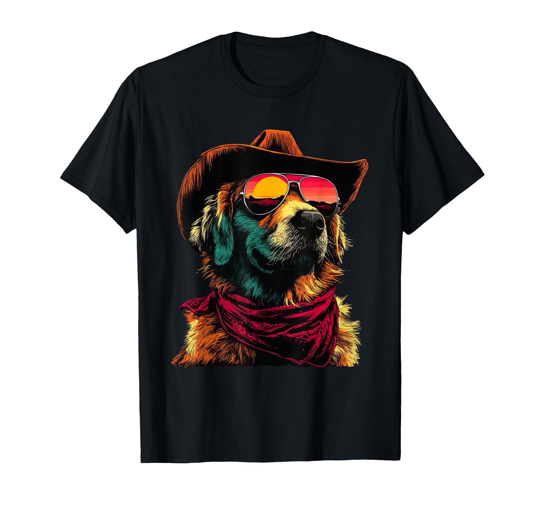 Golden Retriever Sunglasses Cowboy T-Shirt - Aesthetic Graphic for Adults - T-Shirt, Sweatshirt, Hoodie