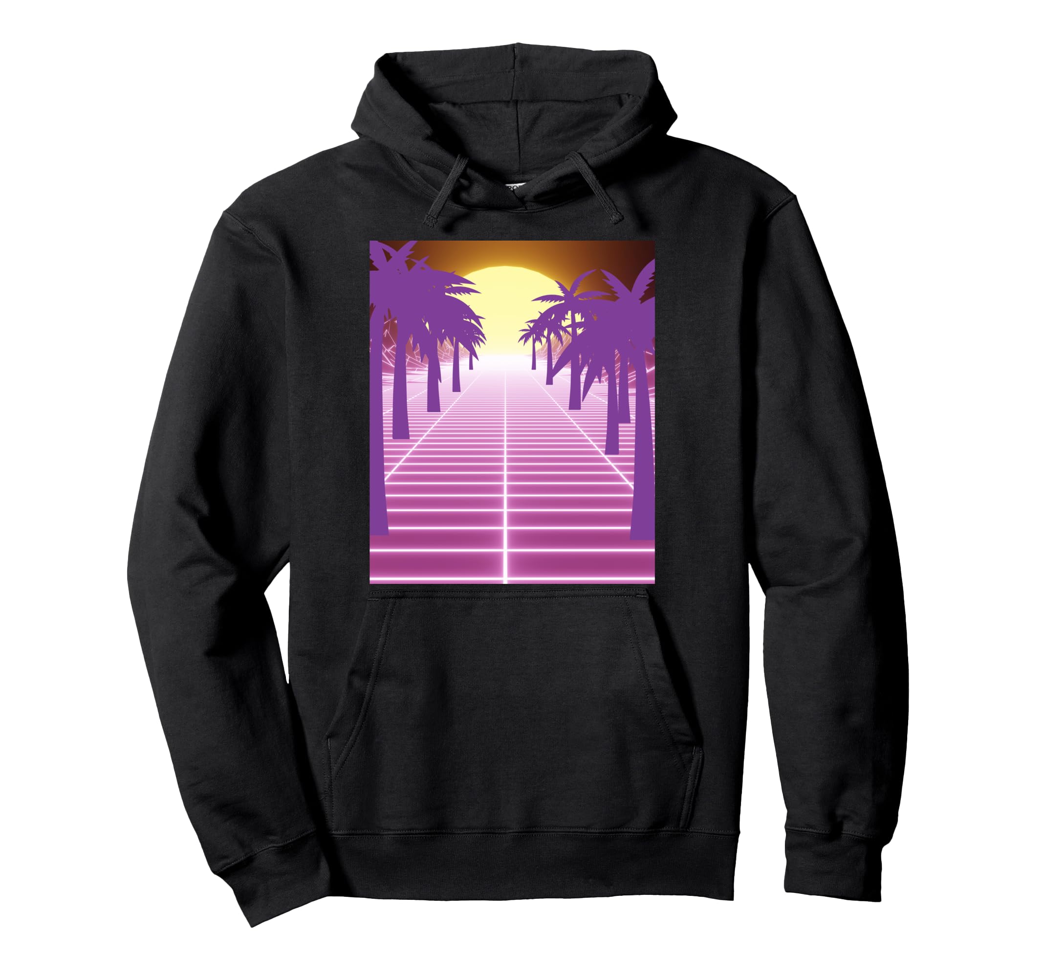 80S Vaporwave Palm Trees Sunset Hoodie - Fun Novelty Design Men Women - T-Shirt, Sweatshirt, Hoodie