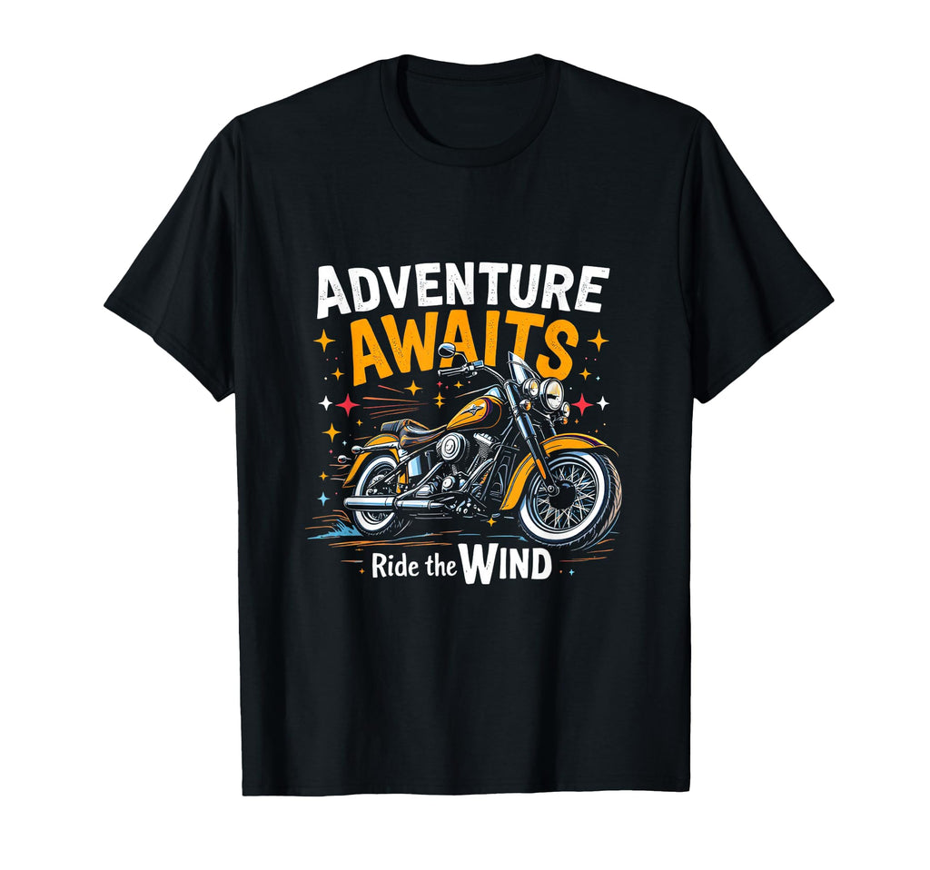 Adventure Awaits Ride Wind Motorcycle T-Shirt - Custom Art Print Unisex - T-Shirt, Sweatshirt, Hoodie