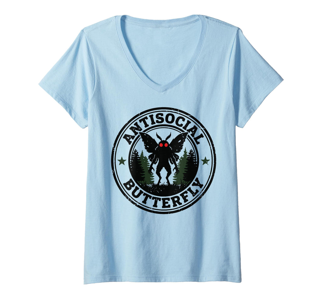 Womens Antisocial Butterfly V Neck T-Shirt - Unique Graphic Men Women - T-Shirt, Sweatshirt, Hoodie