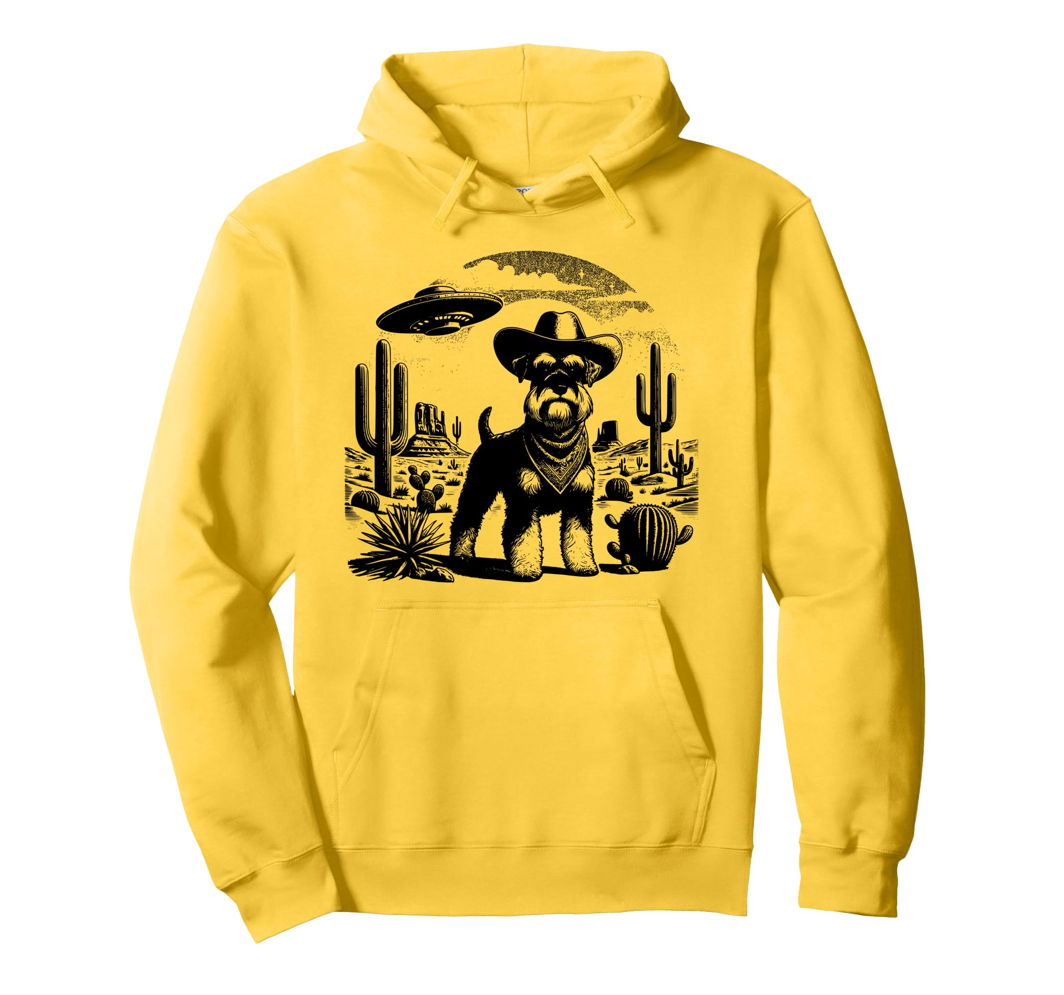 Cowboy Miniature Schnauzer Dog Ufo Hoodie - Fun Novelty Design Men Women - T-Shirt, Sweatshirt, Hoodie