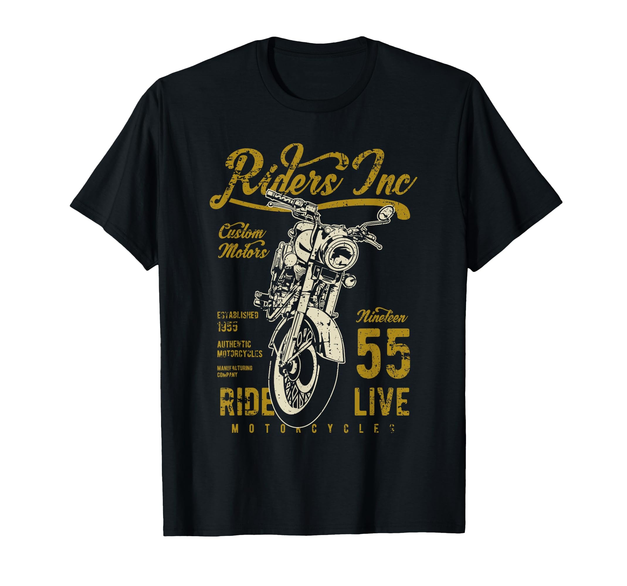 Riders Inc 1955 Motorcycle Distressed T-Shirt - Custom Art Print Men Women - T-Shirt, Sweatshirt, Hoodie