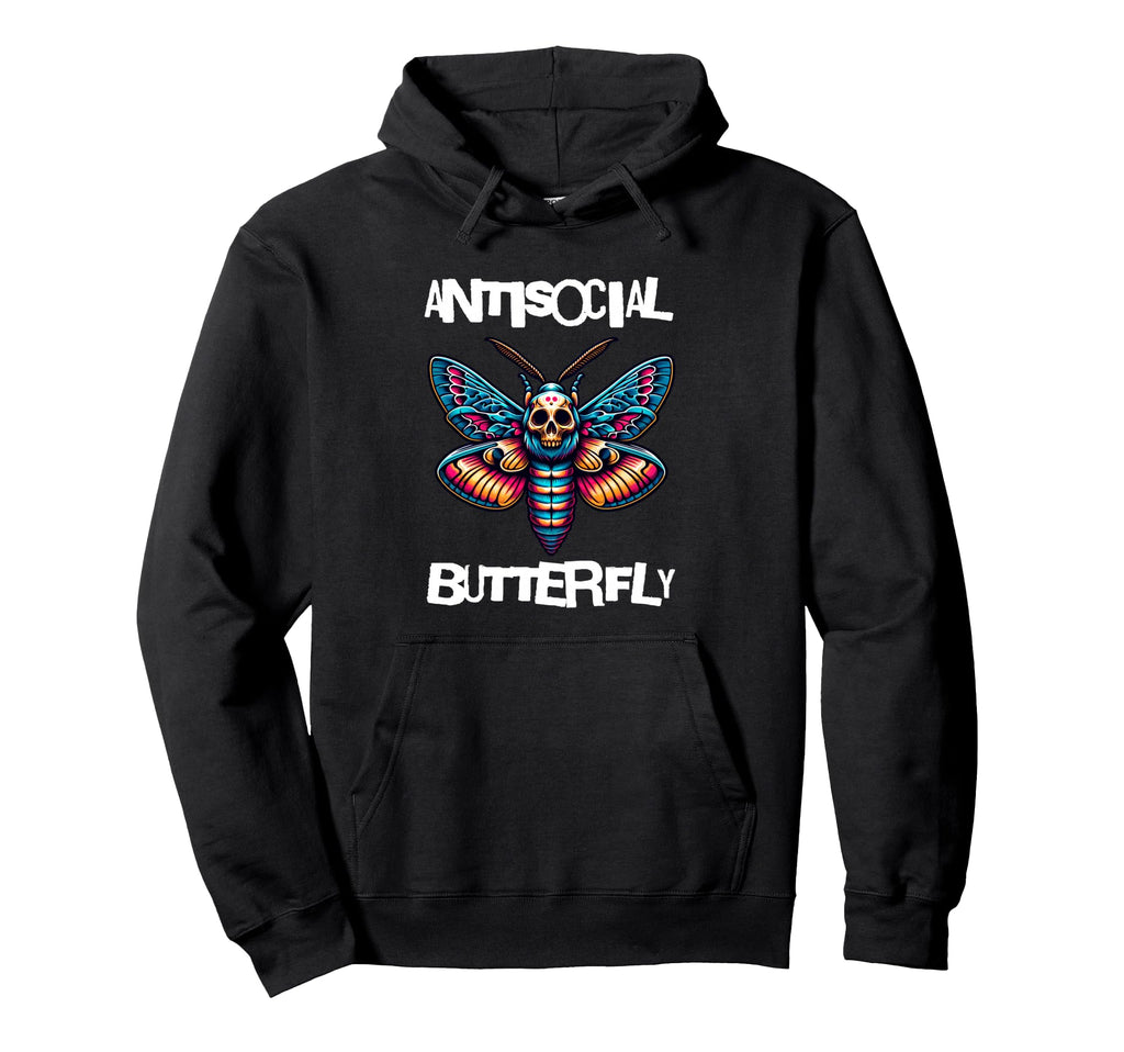Antisocial Butterfly Funny Death Head Moth Hoodie - Novelty Apparel Unisex - T-Shirt, Sweatshirt, Hoodie