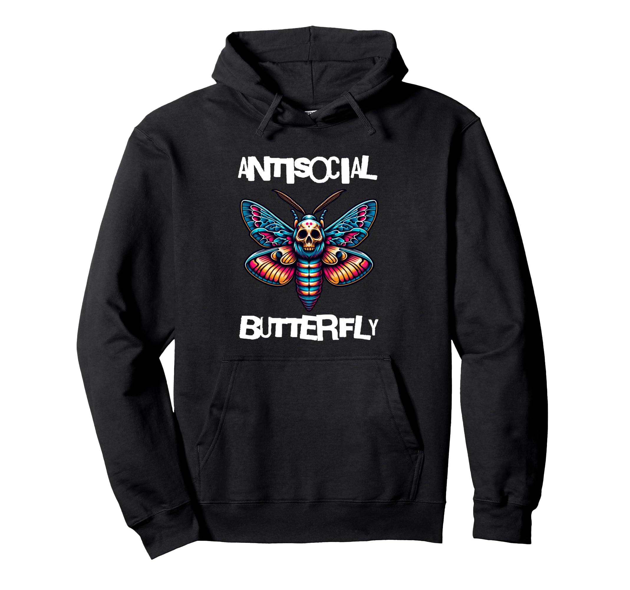 Antisocial Butterfly Funny Death Head Moth Hoodie - Novelty Apparel Unisex - T-Shirt, Sweatshirt, Hoodie