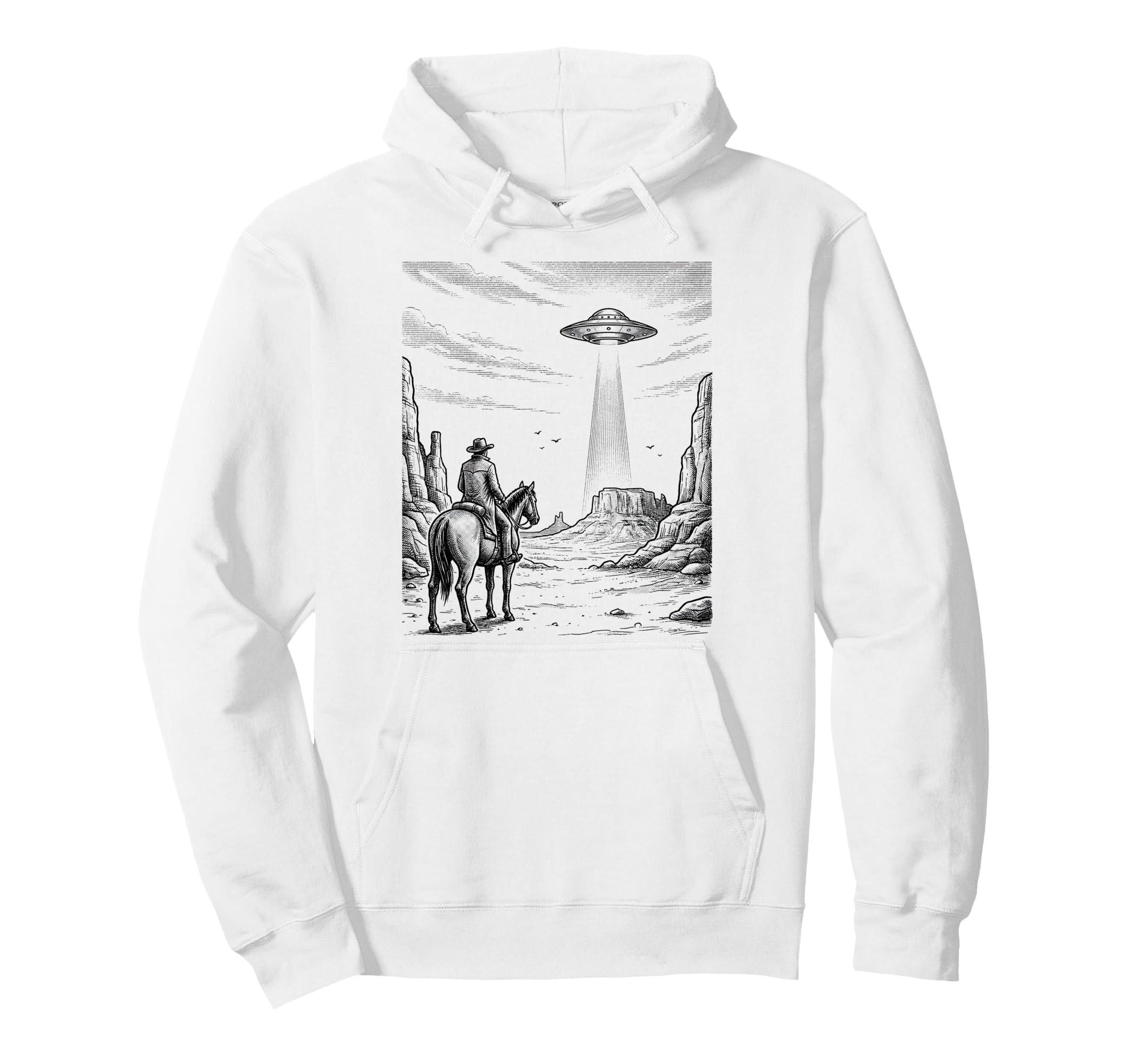 Cowboy Ufo Encounter Western Desert Hoodie - Trendy Graphic for Adults - T-Shirt, Sweatshirt, Hoodie