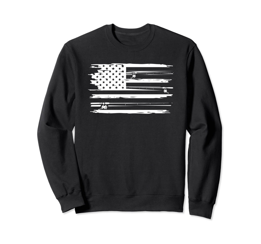 Distressed American Flag Fishing Sweatshirt - Trendy Graphic Unisex - T-Shirt, Sweatshirt, Hoodie