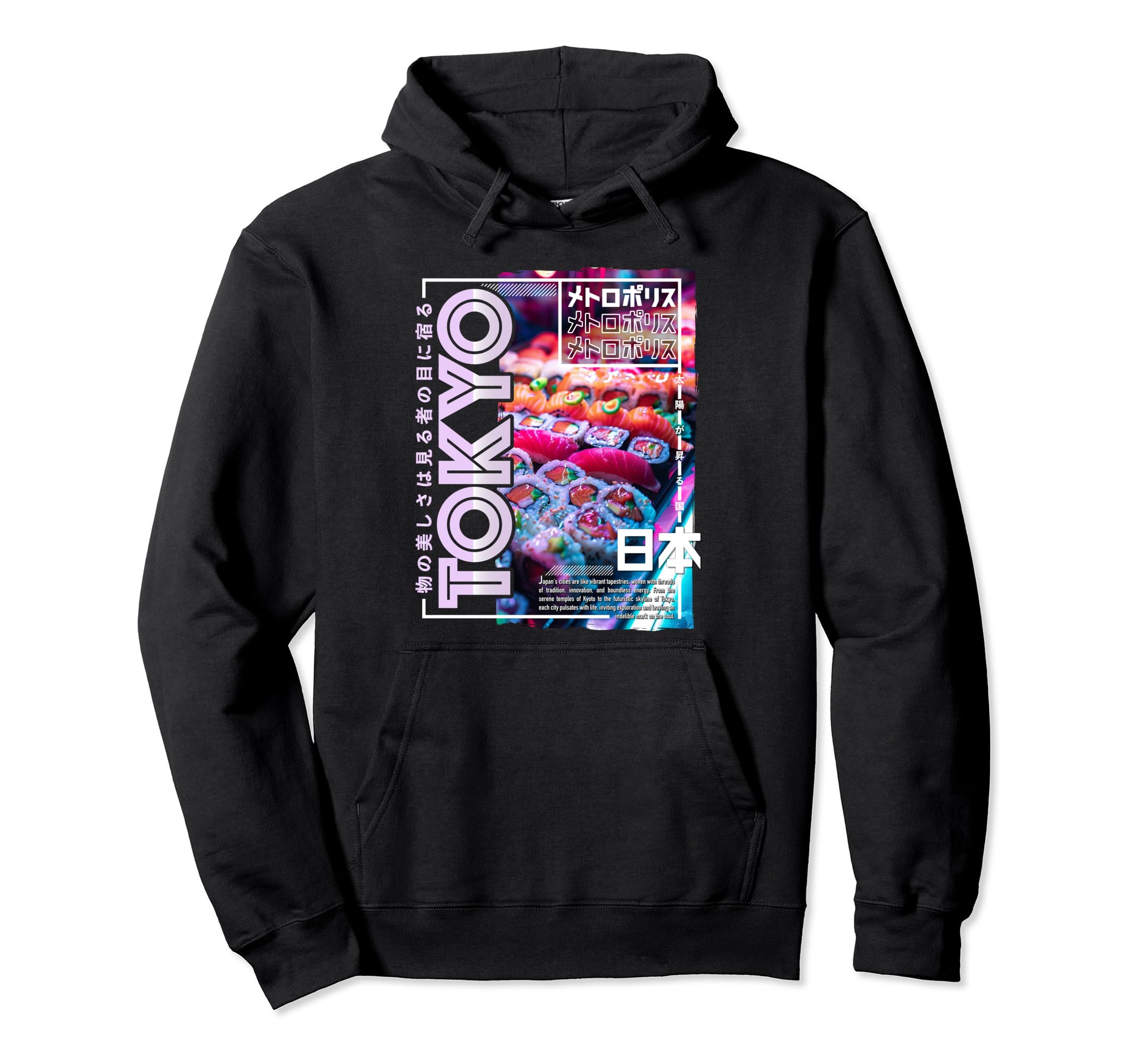 Tokyo City 80S Synthwave Sushi Japan Tokyo Hoodie - Streetwear Style Unisex - T-Shirt, Sweatshirt, Hoodie