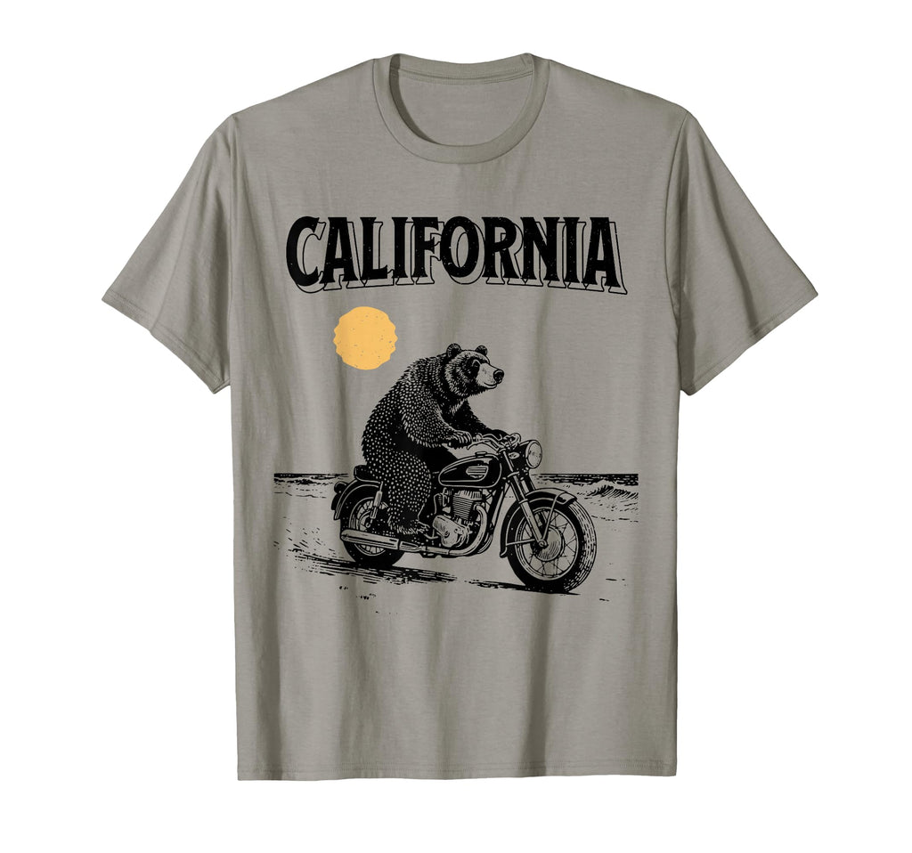 California Bear Riding Motorcycle Beach T-Shirt - Unique Graphic for Adults - T-Shirt, Sweatshirt, Hoodie