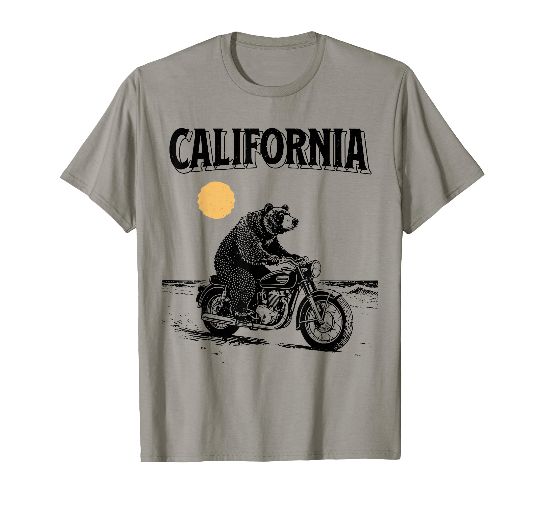 California Bear Riding Motorcycle Beach T-Shirt - Unique Graphic for Adults - T-Shirt, Sweatshirt, Hoodie