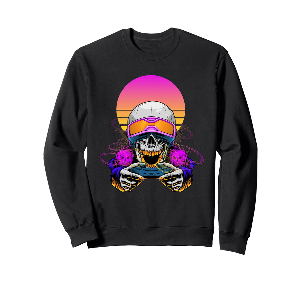 Gaming Skeleton Vaprowave Aesthetic Sweatshirt - Fun Novelty Design Unisex - T-Shirt, Sweatshirt, Hoodie