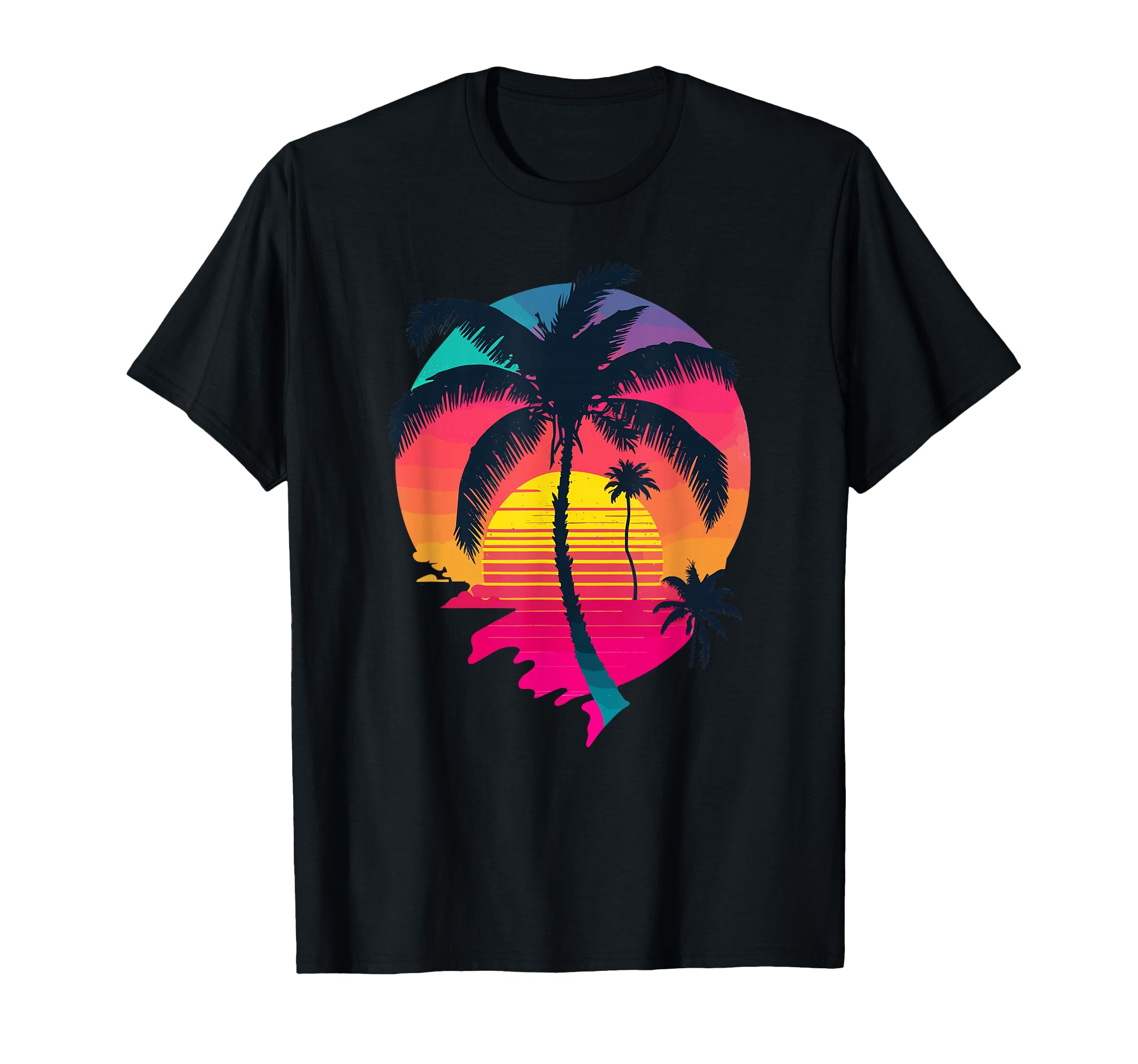 Synth Island Sunset Synthwave T-Shirt - Minimalist Print Men Women - T-Shirt, Sweatshirt, Hoodie