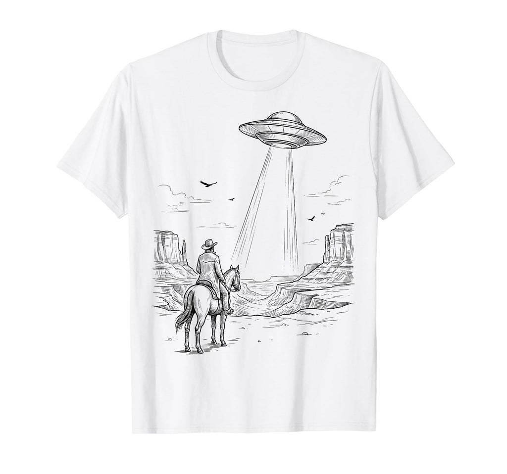 Ufo Cowboy Western Desert Space T-Shirt - Minimalist Print Unisex - T-Shirt, Sweatshirt, Hoodie