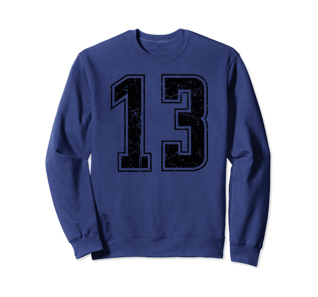 Number 13 Distressed Grunge Jersey Sweatshirt - Novelty Apparel for Adults - T-Shirt, Sweatshirt, Hoodie