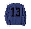 Number 13 Distressed Grunge Jersey Sweatshirt - Novelty Apparel for Adults - T-Shirt, Sweatshirt, Hoodie