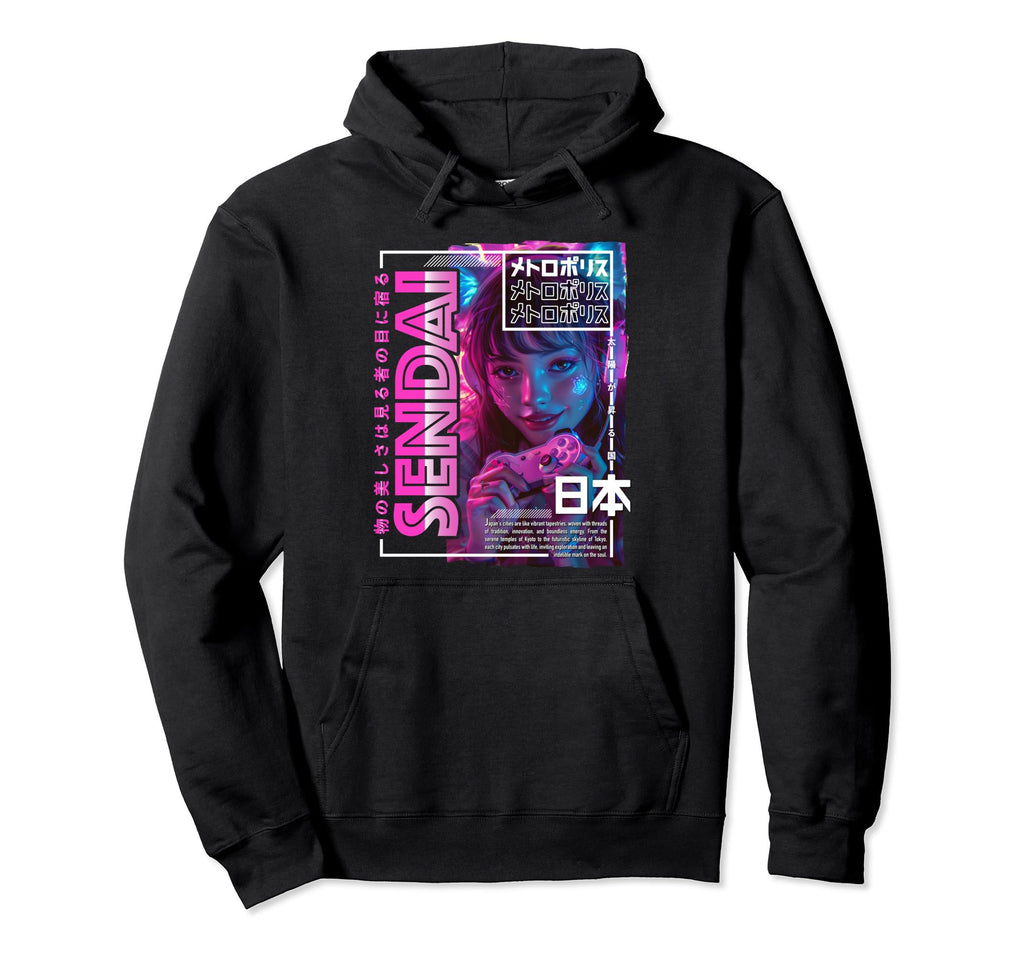 Sendai City 80S Synthwave E Japan Sendai Hoodie - Custom Art Print Unisex - T-Shirt, Sweatshirt, Hoodie