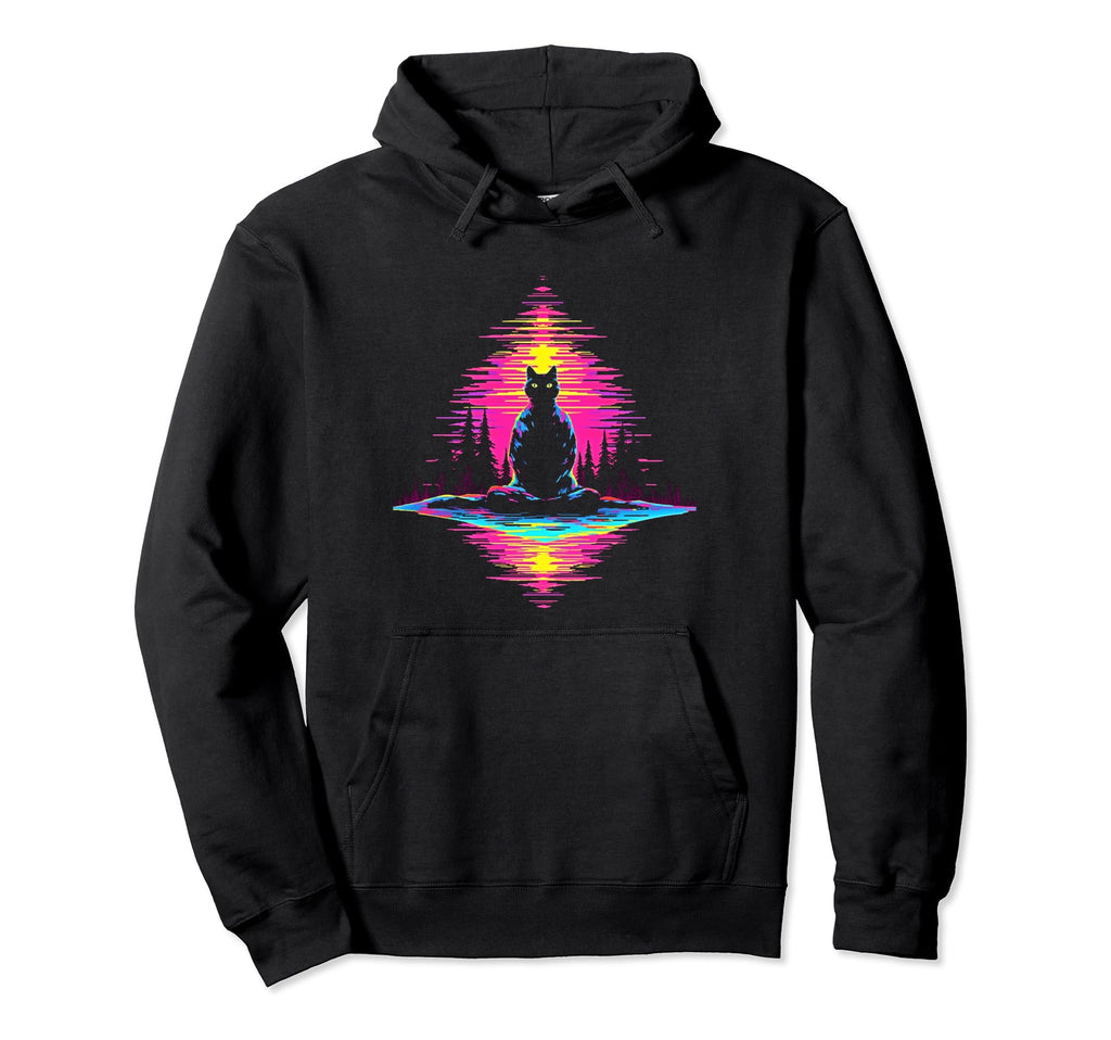 Synthwave Cat Samurai Mediation Hoodie - Novelty Apparel Men Women - T-Shirt, Sweatshirt, Hoodie
