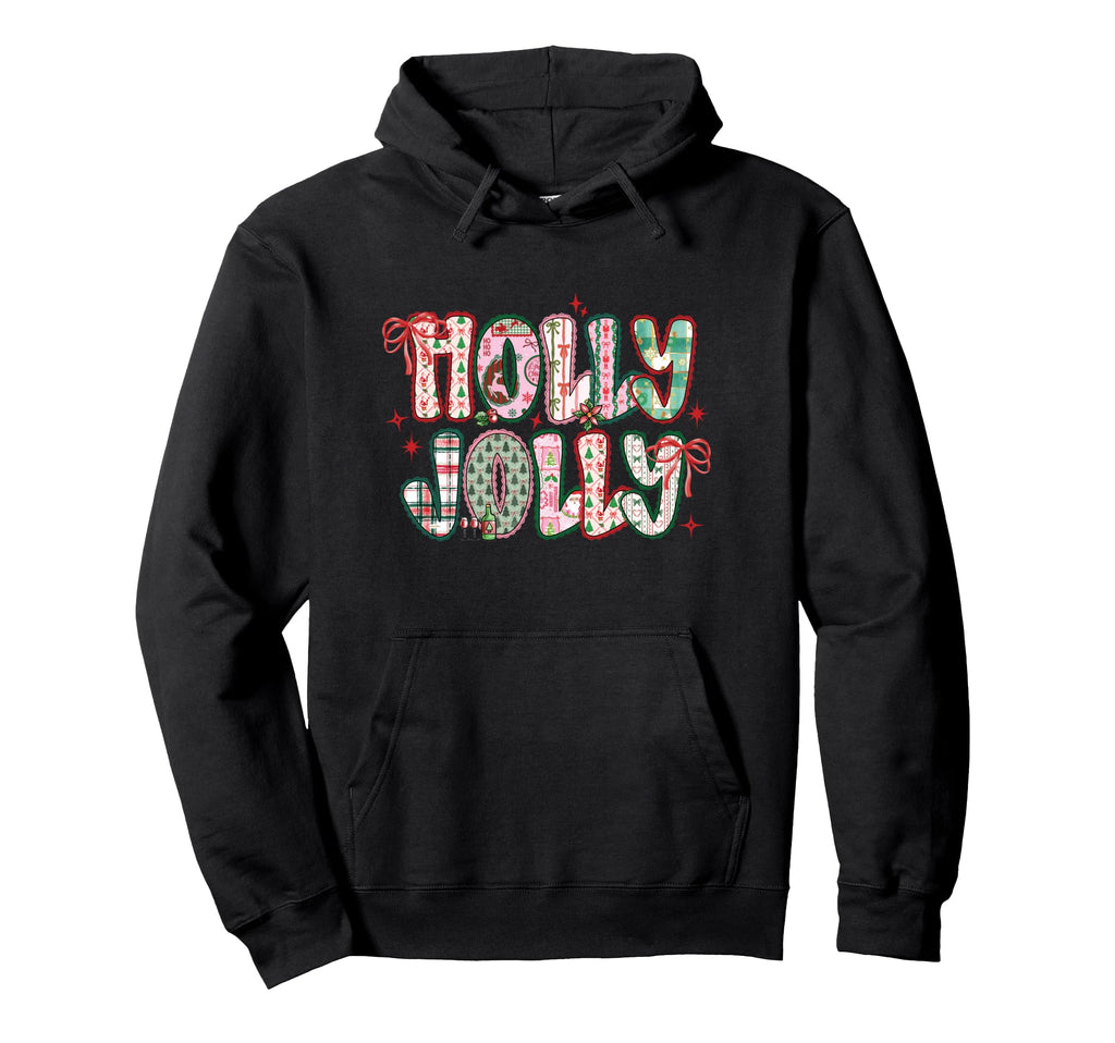 Patchwork Pattern Holiday Typography Hoodie - Trendy Graphic for Adults - T-Shirt, Sweatshirt, Hoodie
