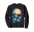Blue Rose Garden Sunset Serenity Sweatshirt - Unique Graphic Unisex - T-Shirt, Sweatshirt, Hoodie