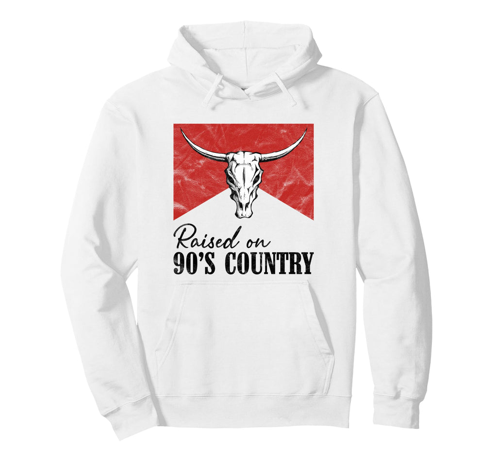 Western Bull Skull Raised 90S Country Hoodie - Aesthetic Graphic Unisex - T-Shirt, Sweatshirt, Hoodie
