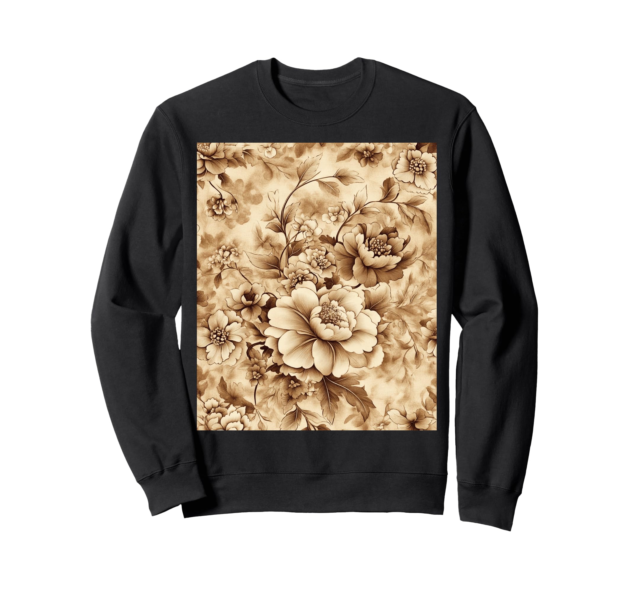 Elegant Sepia Floral Sweatshirt - Trendy Graphic Unisex - T-Shirt, Sweatshirt, Hoodie