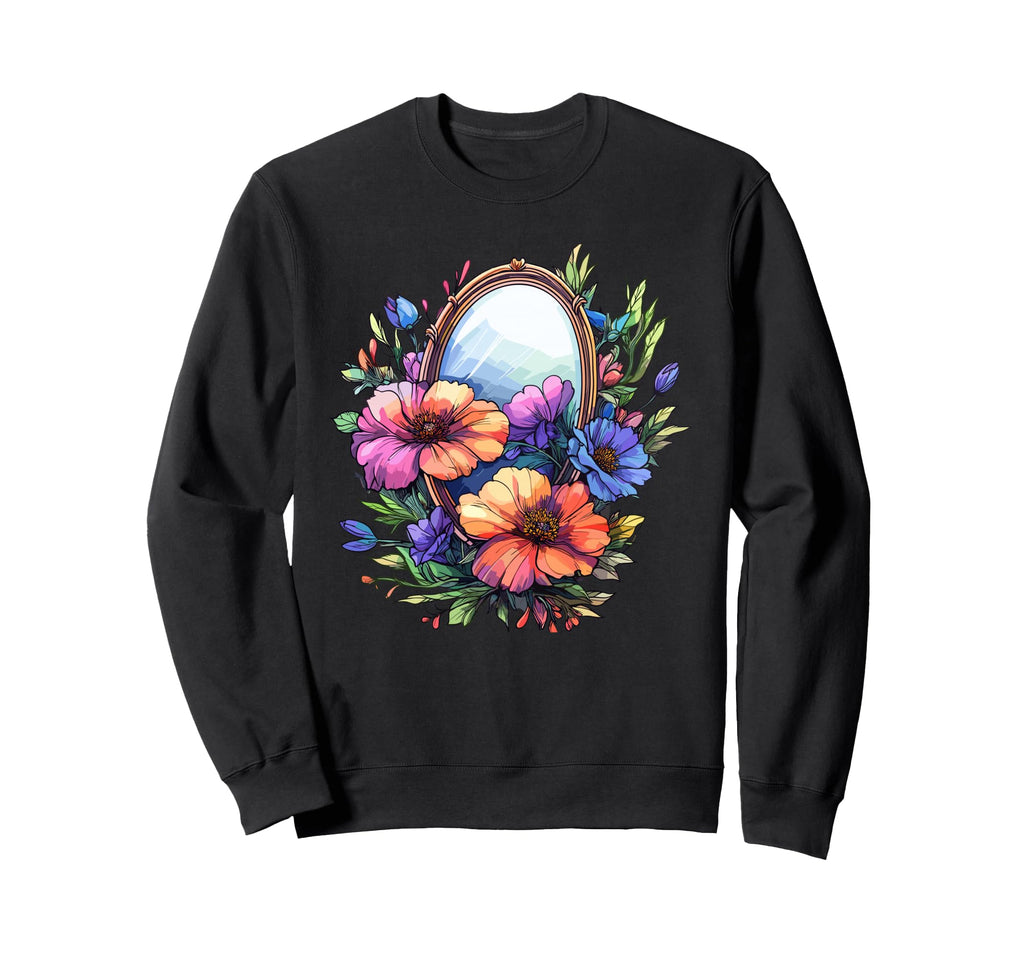 Floral Mirror Colorful Bloom Frame Sweatshirt - Streetwear Style for Adults - T-Shirt, Sweatshirt, Hoodie