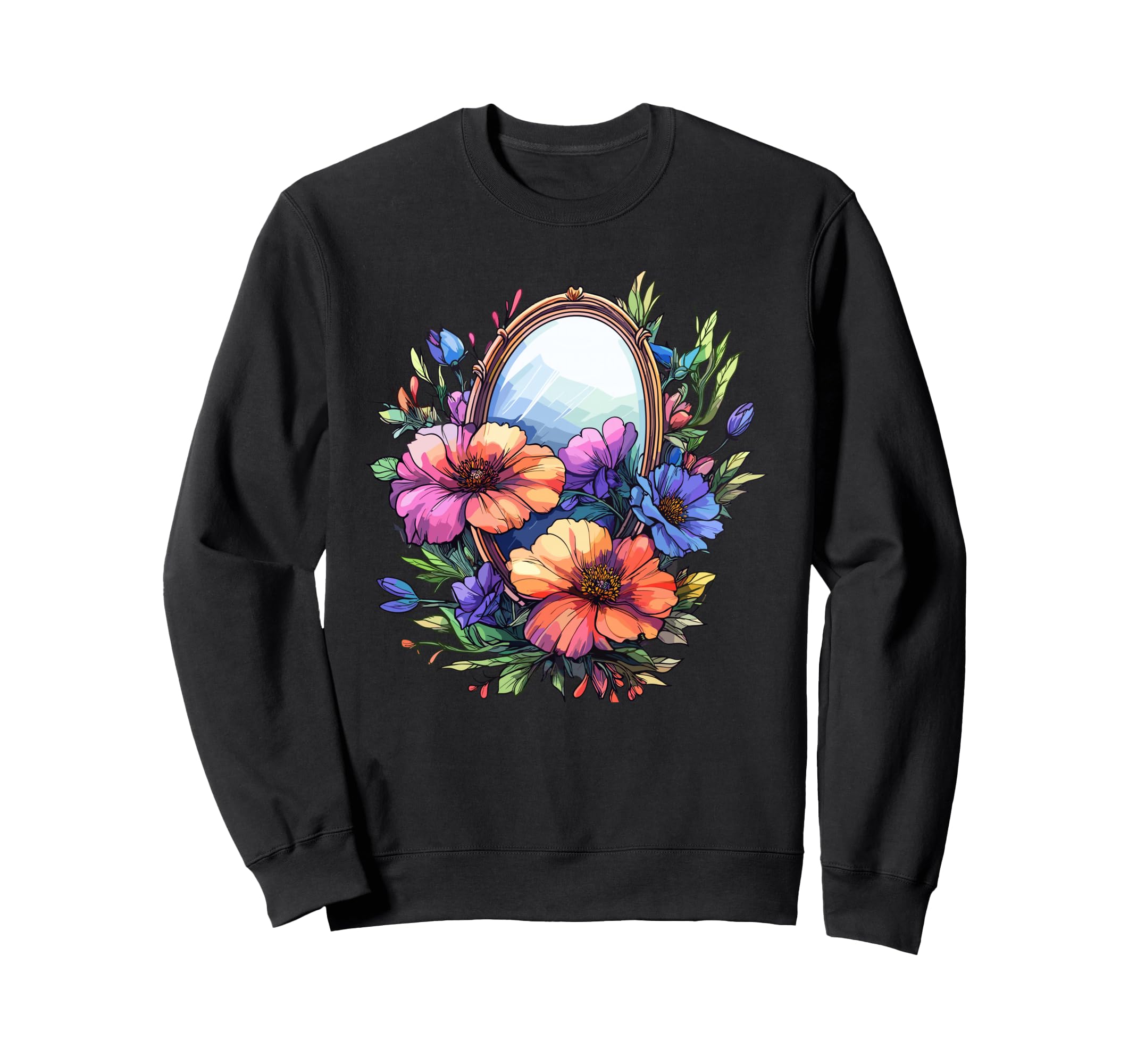 Floral Mirror Colorful Bloom Frame Sweatshirt - Streetwear Style for Adults - T-Shirt, Sweatshirt, Hoodie