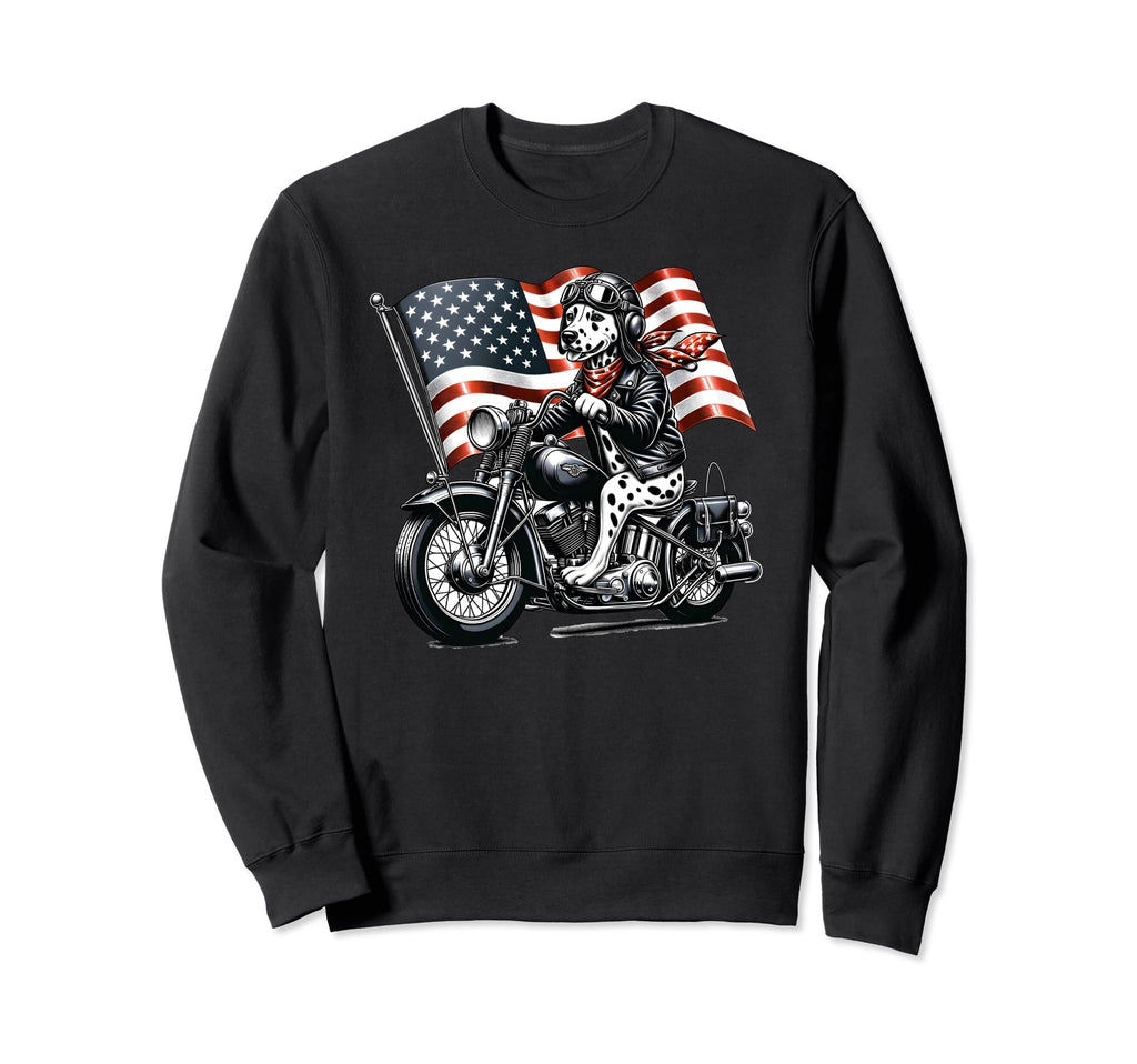 Patriotic Dalmatian Motorcycle Sweatshirt - Graphic Print Men Women - T-Shirt, Sweatshirt, Hoodie
