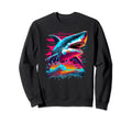 Synthwave Retrowave Shark Colorful Sweatshirt - Trendy Graphic Men Women - T-Shirt, Sweatshirt, Hoodie