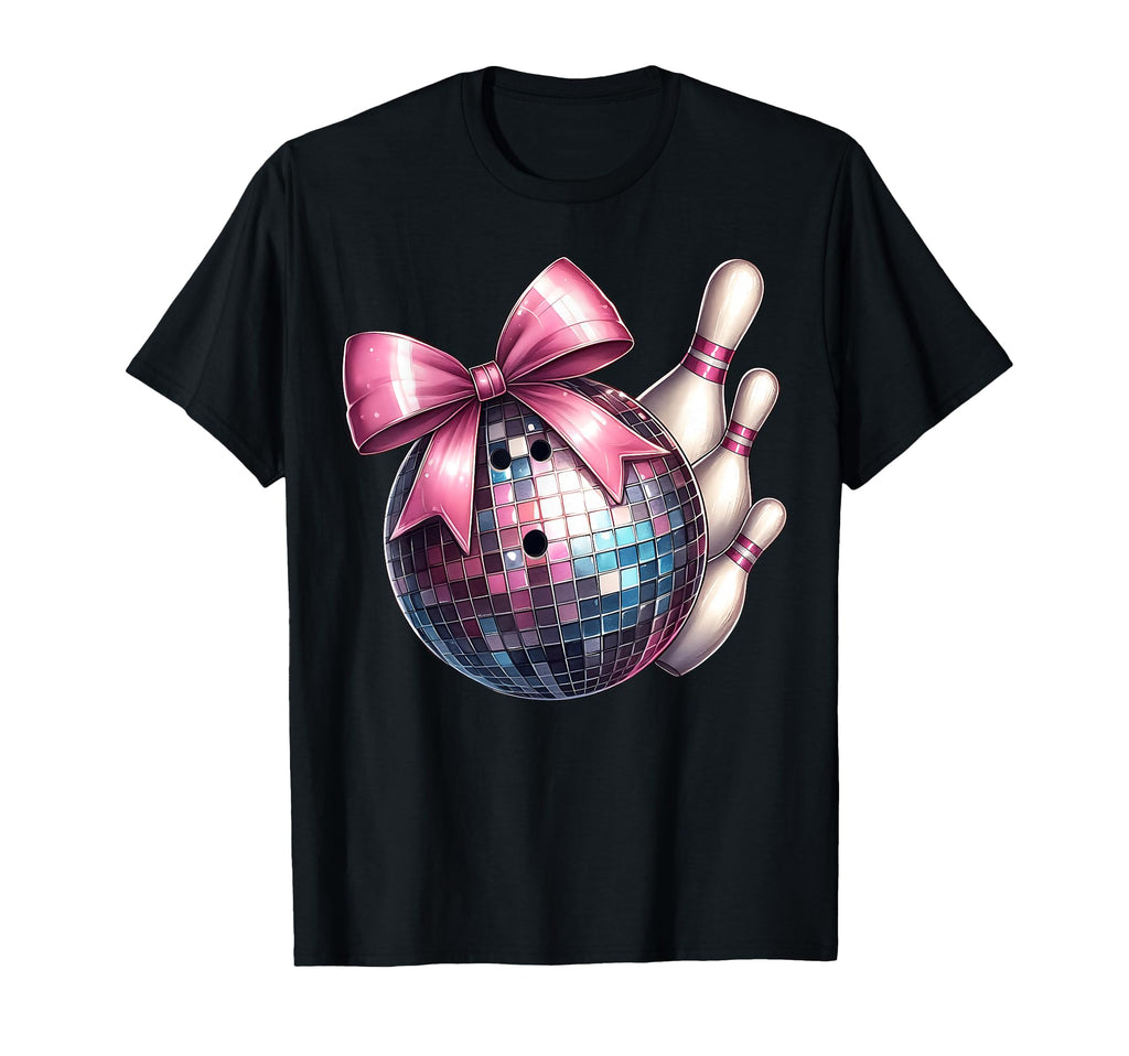 Coquette Bow Bowling Ball Pins Checkered T-Shirt - Graphic Print Men Women - T-Shirt, Sweatshirt, Hoodie