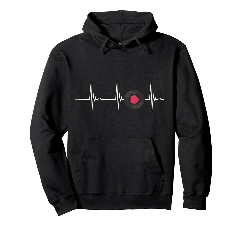 Vinyl Turntable Heartbeat Ecg Pulse Hoodie - Fun Novelty Design Men Women - T-Shirt, Sweatshirt, Hoodie