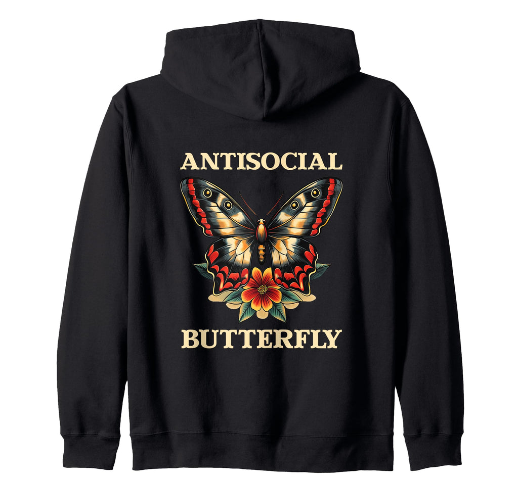 Antisocial Butterfly Gift Hoodie - Novelty Apparel Unisex - T-Shirt, Sweatshirt, Hoodie