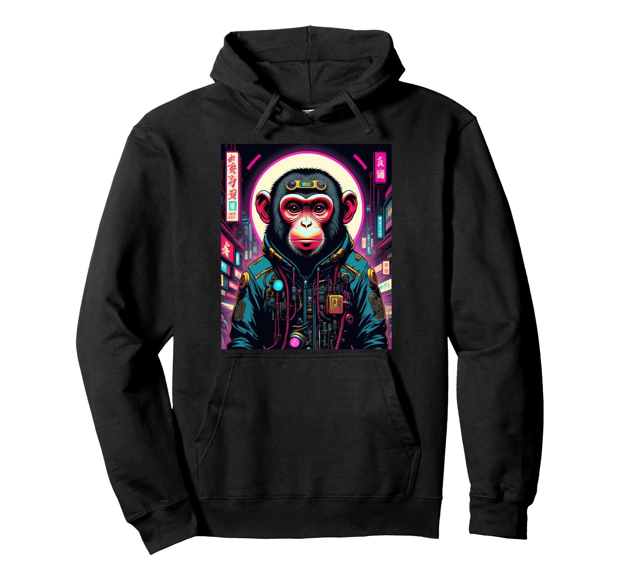 Vaporwave Monkey 80S Synthwave Hoodie - Casual Everyday Wear Unisex - T-Shirt, Sweatshirt, Hoodie