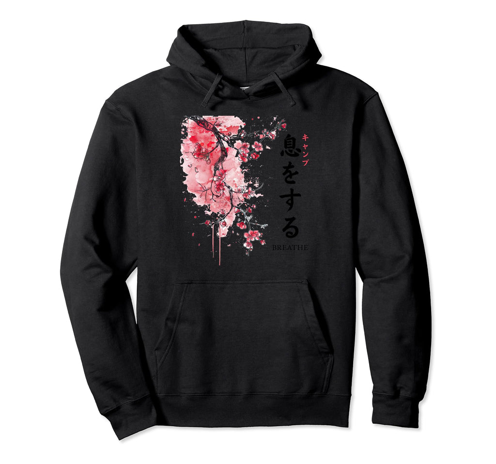 Breathe Kanji Sakura Flower Zen Hoodie - Fun Novelty Design Men Women - T-Shirt, Sweatshirt, Hoodie